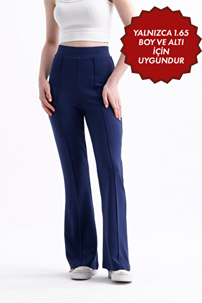 Warasiva Μπλε Navy ψηλόμεσο κολάν παντελόνι - με ραβδώσεις, Lycra, Modal ύφασμα