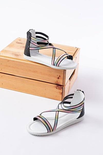 Slipcat Κοριτσίστικα άνετα πέδιλα καλοκαιρινής σόλας με ασημί πλεξούδα με φερ...