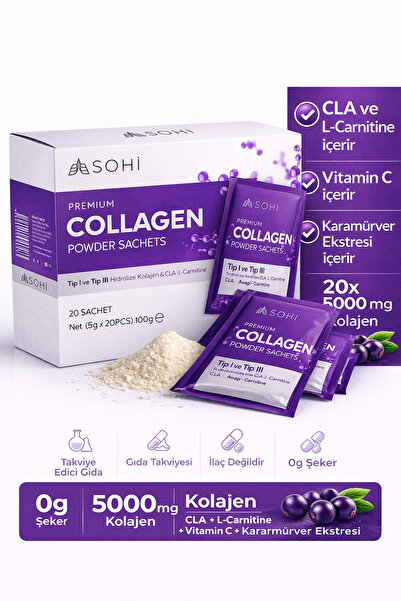 SOHİ Kolajen 5000 mg (Collagen) | Tip 1 & 3 C Vitamini L-Carnitine CLA Cilt S...