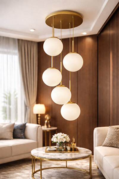 VENON Feris 5 Lİ Sarkıt Top Avize ESKİTME GÖVDE BEYAZ GLOP CAMLI Dayanıklı Ka...