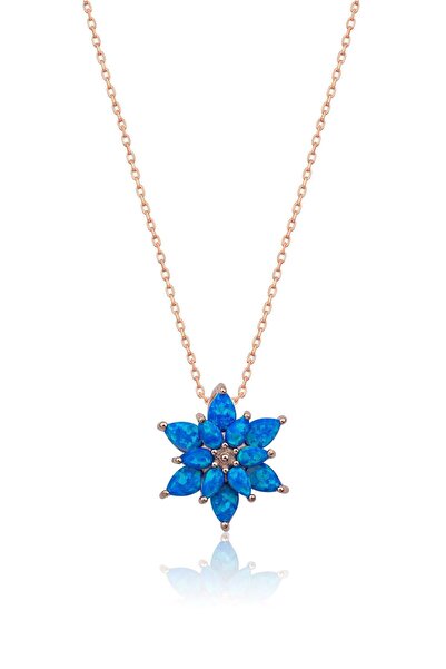 Papatya Silver 925 Ayar Açık Mavi Opal Taşlı Gümüş Lotus Kolye