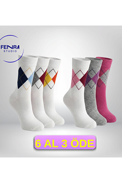 FENRA STUDIO Γυναικείες κάλτσες 6'lı Pack Με μοτίβο μπακλαβά Classic Socket Λ...