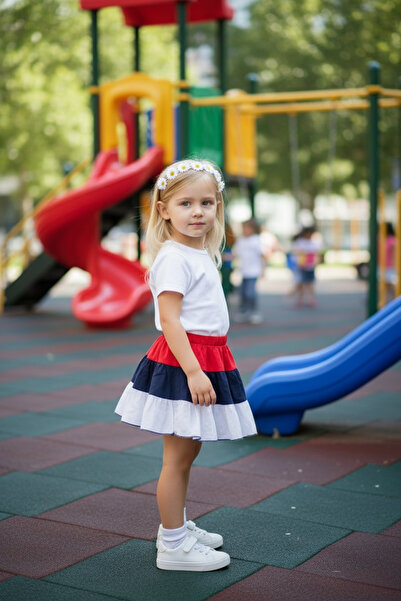 Pitti Girl's Layered Cotton Fabric Skirt with Elastic Waist 9284