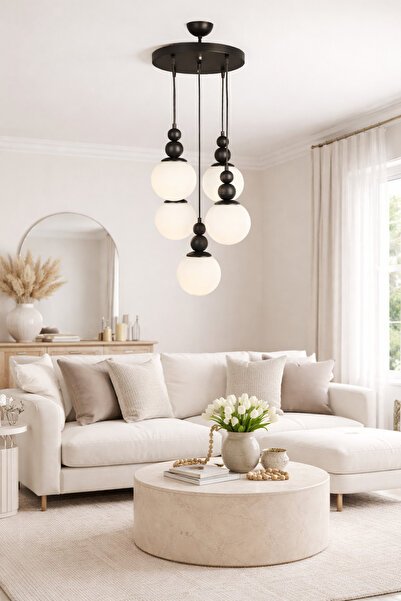 VENON Snowman 5-Piece Pendant Lamp ❤️   Black Body with White Glop Glass ❤️ C...