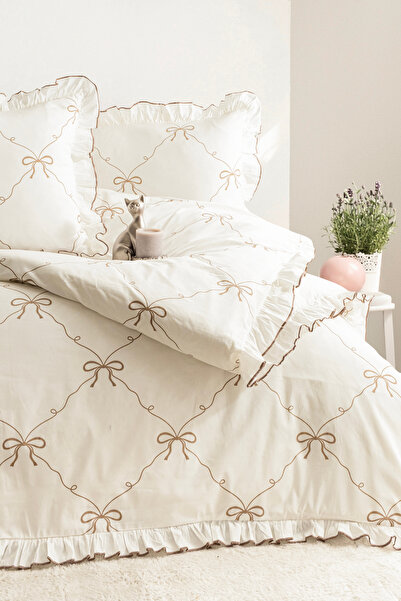 DB Σετ Παπλωματοθήκης Διπλού Μεγέθους 100% Βαμβακερό με Διακοσμητικό Φιόγκο κ...
