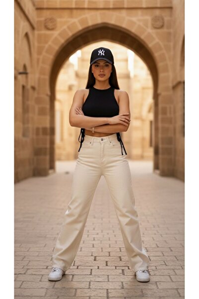 geenz manifacture Ψηλόμεσο ελαστικό τζιν παντελόνι Palazzo από Lycra