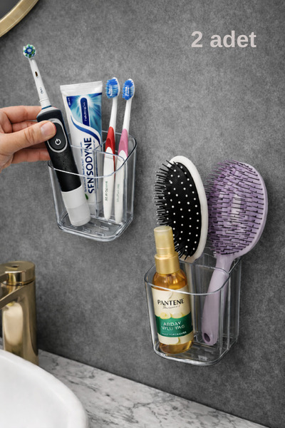 Wober Banyo Organizeri | Diş Fırçalık ve Kozmetik Düzenleyici Raf, Yapışkanlı