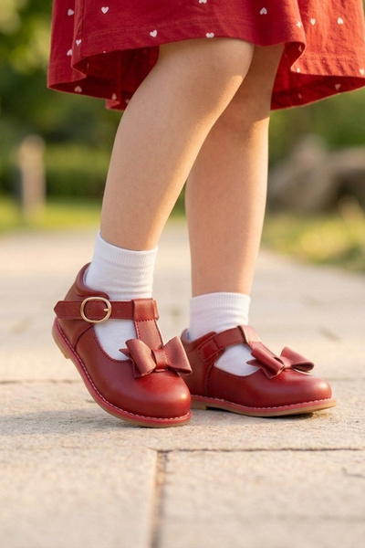 Cevoclub kids Genuine Leather Orthopedic İlkadım Shoes Red Cv-472