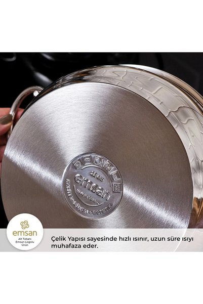 Emsan 8-Piece Stainless Steel Cookware Set with Induction Compatible and Even Heat Distribution Features
