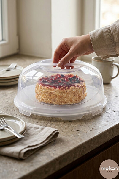 Melkan Home Cake Dish & Cake Dish Cake Dish with Locking Lid 7 Liters Cream