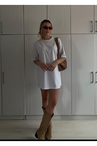 Güneş Λευκό Υπερμεγέθες Μπλουζάκι με Στάμπα – Cles Couture