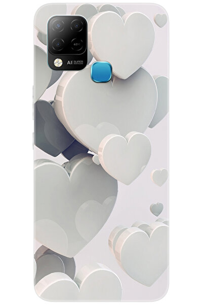 iNfinix Hot 10T (X689C) Compatible Sheath Pattern Printed Silicone White Hearts NGO:259 CP-ul5dmvG