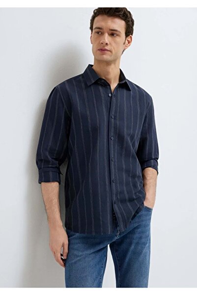 Mavi M0211979 Ανδρικό πουκάμισο από μείγμα λινού, κανονική εφαρμογή, ΣΚΟΥΡΟ ΜΠΛΕ