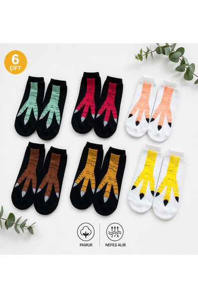 WORTHY SOCKS Σετ με 6 γυναικείες κοντές κάλτσες με σχέδιο με πόδια κοτόπουλου