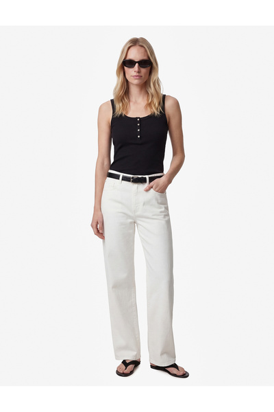 Koton Cotton Slim Fit Ornamental Buttoned U-Neck Ribbed Undershirt