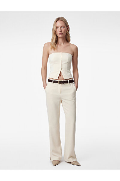 Koton Pocketed Viscose Blend High Waist Wide Leg Trousers with Slit Detail