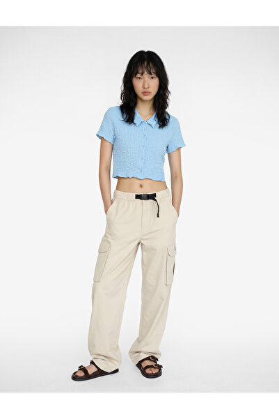 Koton Classic Collar Buttoned Wrinkled Textured Short Sleeve T-Shirt