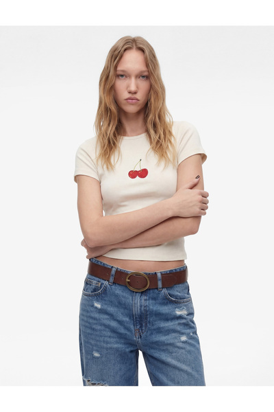 Koton Μπλουζάκι με στάμπα κεράσια, κοντό μανίκι, λαιμόκοψη ποδηλάτου, βαμβακε...
