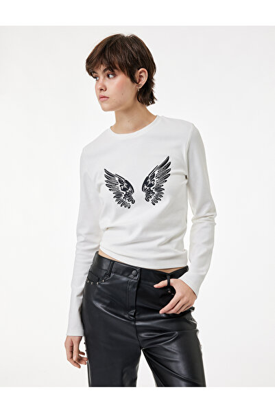 Koton Μπλουζάκι με μακρυμάνικο μπλουζάκι εφαρμοστό φτερών με τύπωμα με λεπτομ...