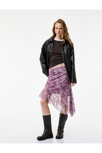 Koton Ασύμμετρη κομμένη ψηλόμεση φούστα μίντι από τούλι