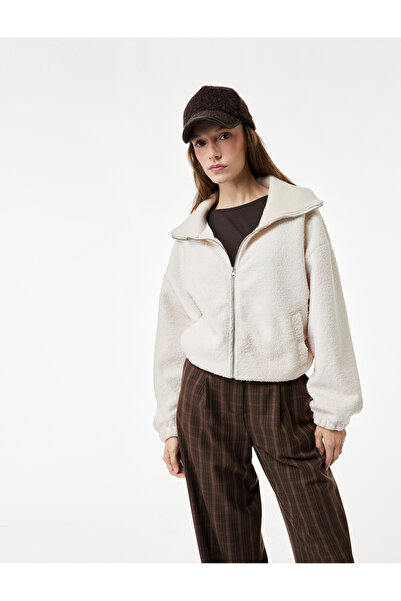 Koton ψηλός λαιμός Πλεκτό μπουφάν με φερμουάρ και λεπτομέρεια oversized τσέπες