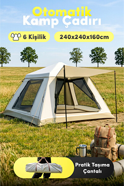 auhma AC6637 Otomatik Kamp Çadırı 6 Kişilik Krem – 1000mm Su Geçirmez, Oxford...