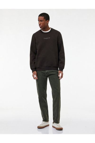 Koton Üç İplik Şardonlu Regular Fit Bisiklet Yaka Uzun Kollu Baskılı Sweatshirt