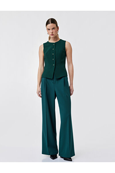 Koton Ύφασμα παντελόνι με φαρδύ πόδι με ασύμμετρη λεπτομέρεια κλεισίματος και...