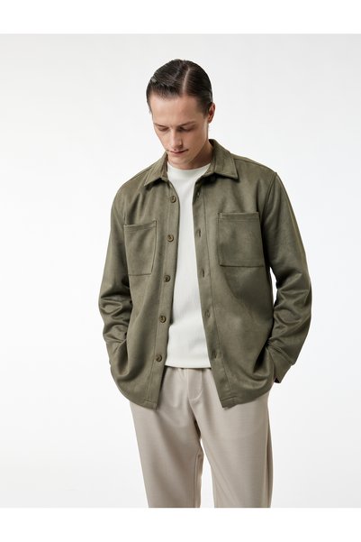 Koton Regular Fit Long Sleeve Pocket Detail Classic Collar Faux Suede Shirt