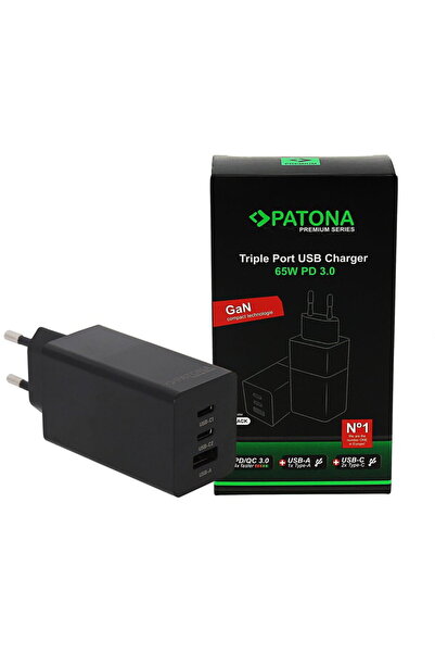 Patona Încărcător Premium GaN PD65W Adaptor 2xUSB-C 1xUSB-A PD3.0 QC3.0 - 2640