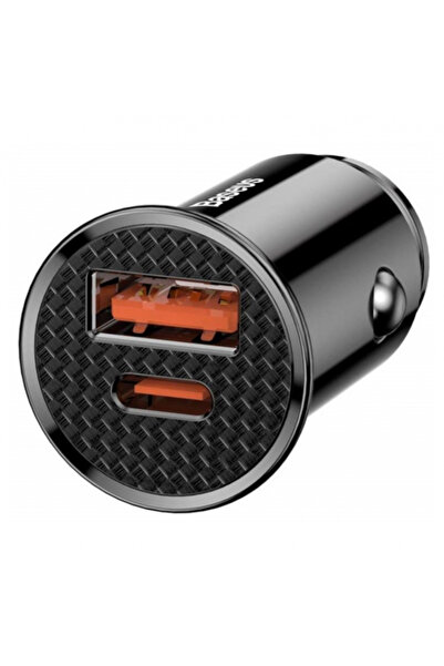 Baseus Circular metal car charger, 1 x USB-A, 1 x USB-C, 3.1A, Black