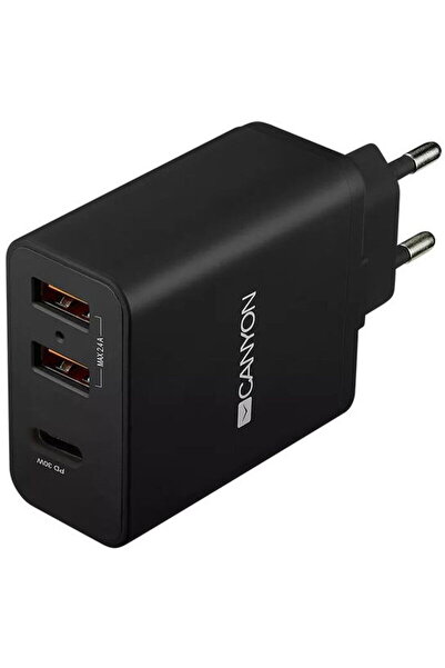 CANYON Încărcător rețea H-08, 2x USB, 1x USB-C, 30W, Power Delivery, Negru