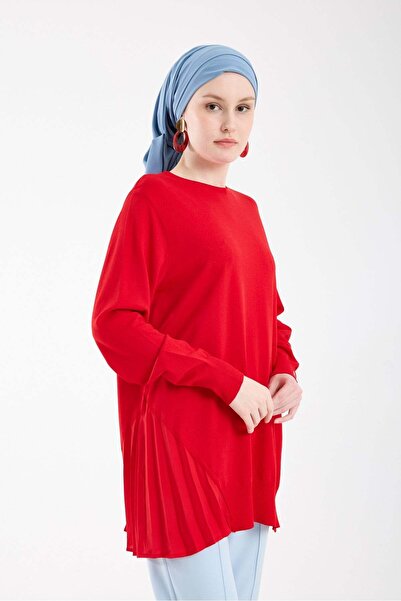 Invee Plisole Knitwear Tunic Red