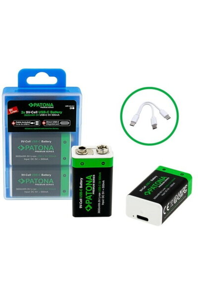 Patona Premium 6F22 9Volt Battery with USB-C Charging - 1413