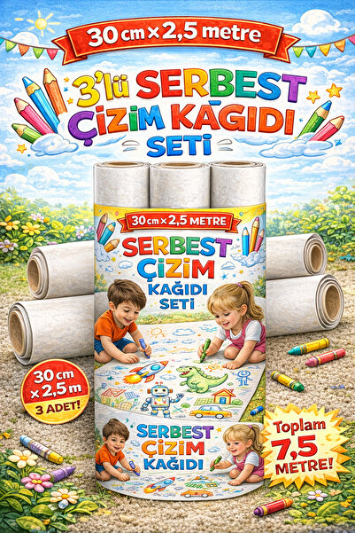 Set of 🎨 3 Free Drawing Rolls ✏️ 30 cm x 2.5 Meters Drawing Paper |Total 7.5 Meters