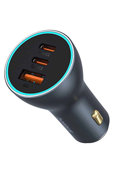 Baseus Golden Contactor Pro 65W car charger, 1xUSB, 2xUSB-C, GaN, Gray