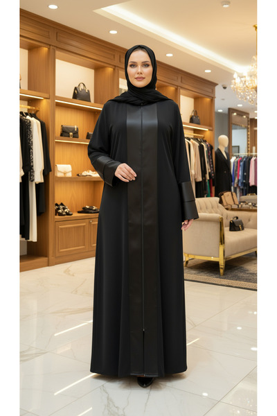 HARİKA WEAR عباية ساتان سوداء بتفاصيل أنيقة