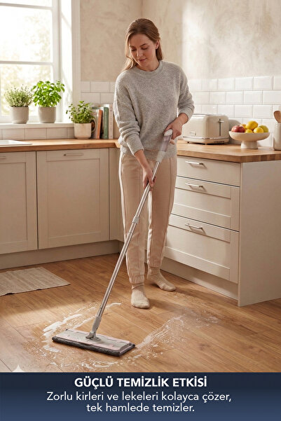 Lavine Mandallı Sprey Mop Mikrofiber Bezli Paslanmaz Çelik Saplı 4XL Bezlerle Kullanıma Uygun