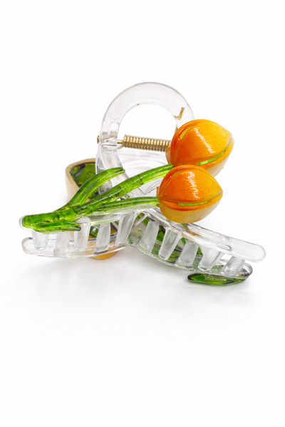 MakeWell Women's Latch Buckle Cherry Figured Transparent Hair Clip Large Size...