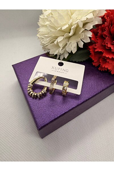 XUPING JEWELRY أقراط فولاذية دوارة من ثلاث قطع مرصعة بحجر الزركون من سلسلة KU...