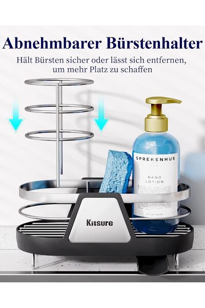 Kitsure Organizator de chiuvetă - Suport de chiuvetă pentru bucătărie, economizor de spațiu, cu robinet rotativ, din metal