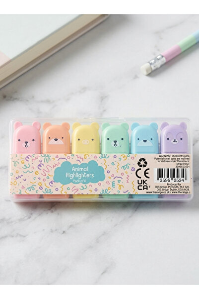 MyBalliStore Ayıcık Figürlü 6'lı Minik Fosforlu Pastel Kalem Seti