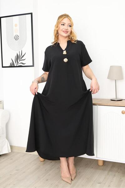 Siyezen Plus Size Lyocell Fabric Dress with Gold Accessories