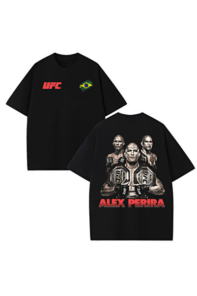 STİL-X Tricou supradimensionat unisex, 100% bumbac, cu imprimeu Alex Pereira Ufc
