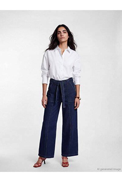 LC Waikiki LCW JeansIndigo Γυναικείο τζιν παντελόνι με φαρδιά μπατζάκια και ζ...