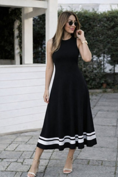 Kokosh moda Rochie lungă din viscoză pentru femei, cu decolteu rotund, cu bre...