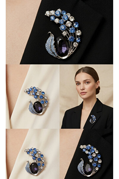 WOONA Premium Renkli Zirkon Taşlı Çiçek Broş Royal Bloom