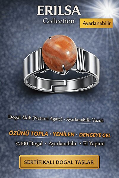 Erilsa Natural Chalcedony Agate Stone Adjustable Ring – Energy Balancing Heal...