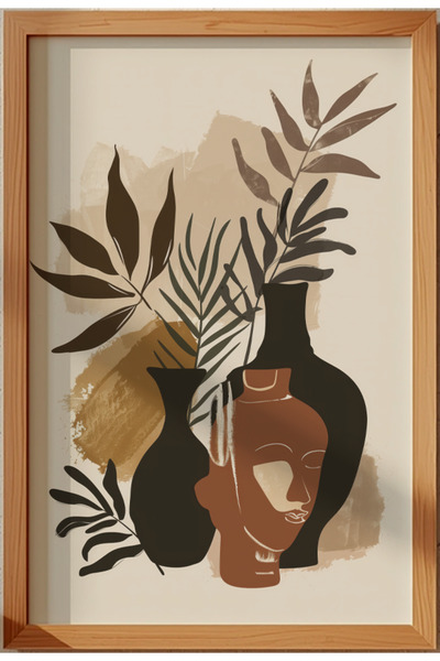 BayDodo Creative Boho Vazo ve Yaprak Desenli Duvar Tablosu – Doğal Tonlarda D...