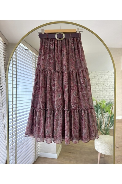 MODA VEDAT Fusta din șifon căptușită cu model pentru femei -0650